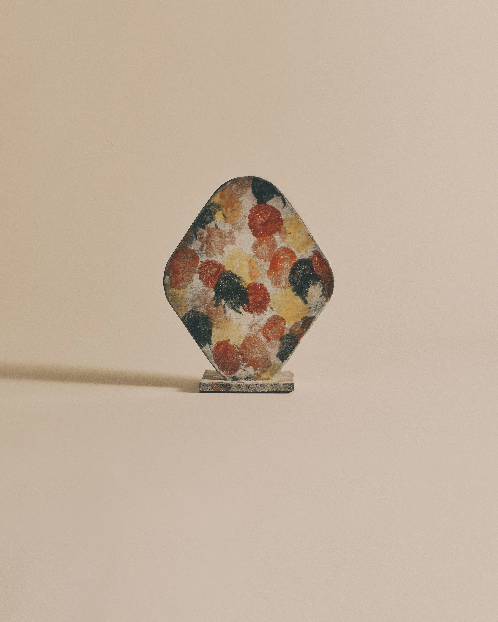 Vertical Rounded Abstract Floral Vase - Ivory & Multi