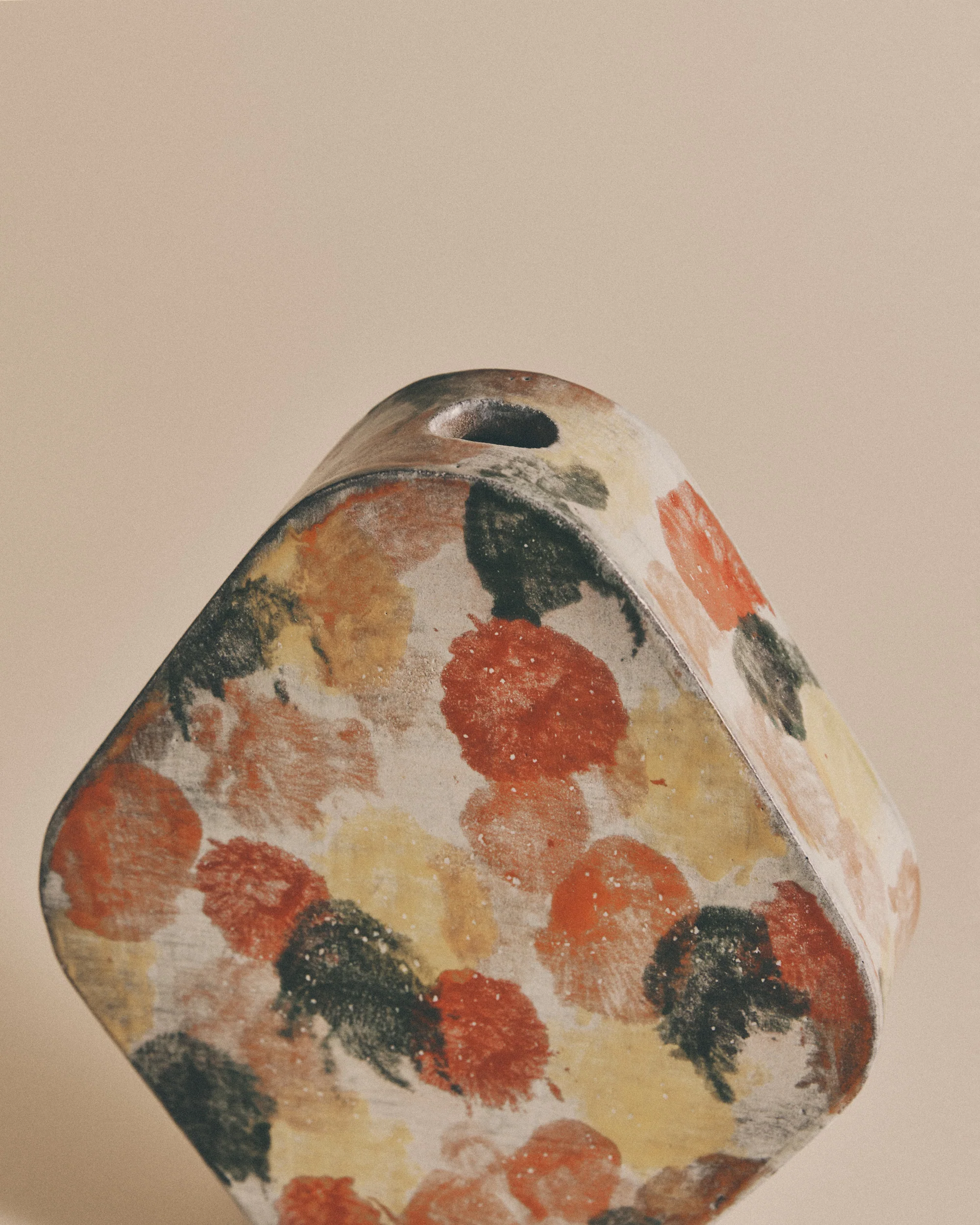 Vertical Rounded Abstract Floral Vase - Ivory & Multi - Image 3